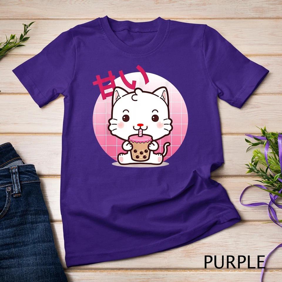 Cat Boba Tea Bubble Tea Anime Kawaii Neko Gifts Girls Teens Unisex T-shirt 7 3XL
