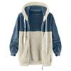 Women's Loose Large Size Plush Multicolor Paneled Hooded Zip Jacket