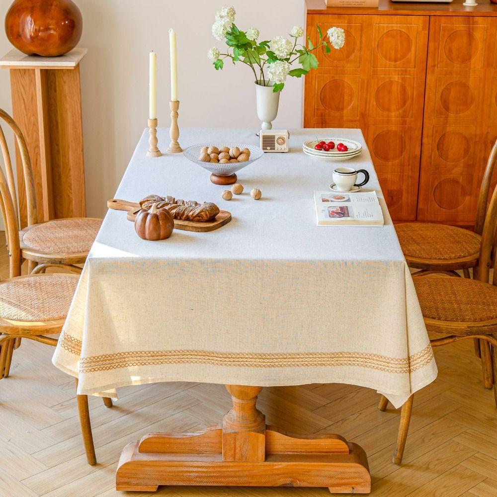 Tassel Tablecloth Linen Textured Table Cover Anti-scratch Table Cloth
