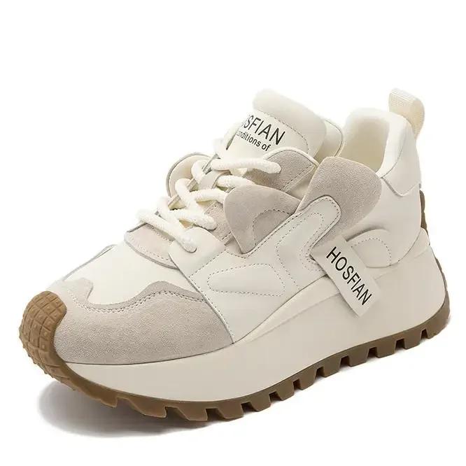 

Модные женские кроссовки на массивной подошве 6 см 2024 зима-весна новинка ретро натуральная кожа на шнуровке женская спортивная обувь женские повседневные кроссовки на платформе 40 бежевый