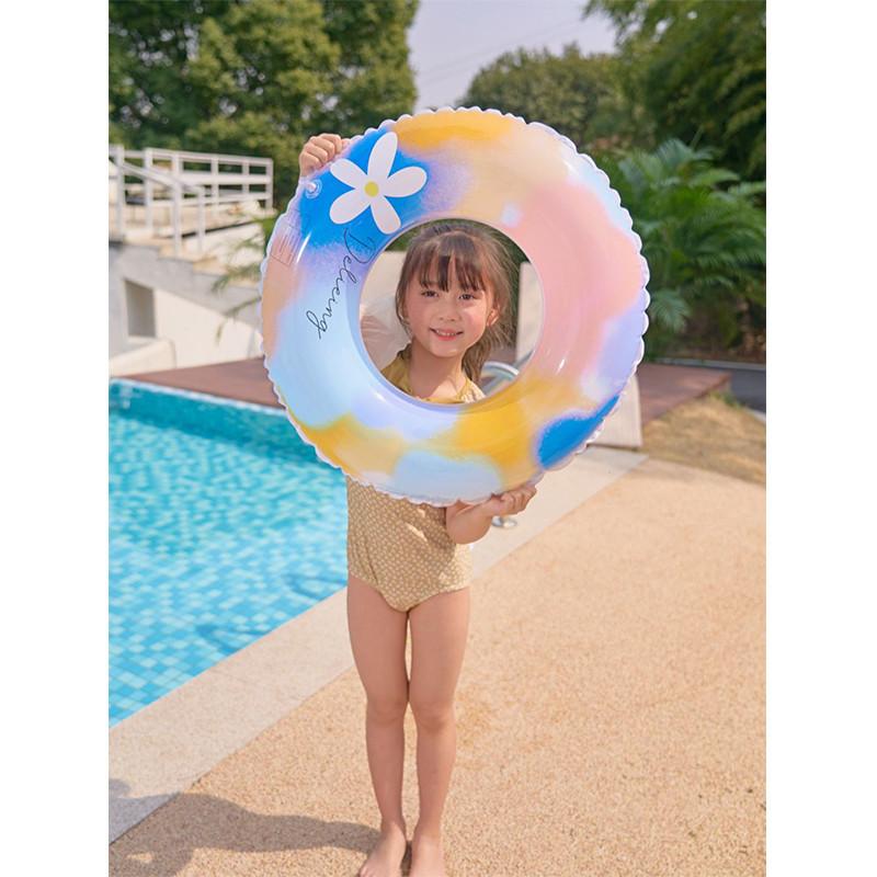 Thickened Childrens Inflatable Fashionable Watercolor Flower Swimming Ring