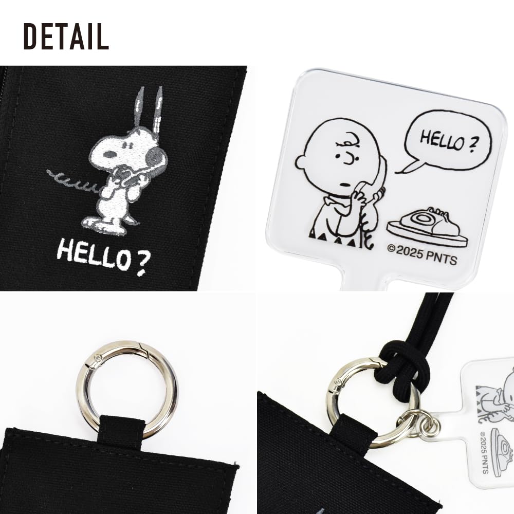 Marimo Craft Snoopy Travel Smartphone Shoulder Bag with Key Pass Case, Black (SPZ-4100)