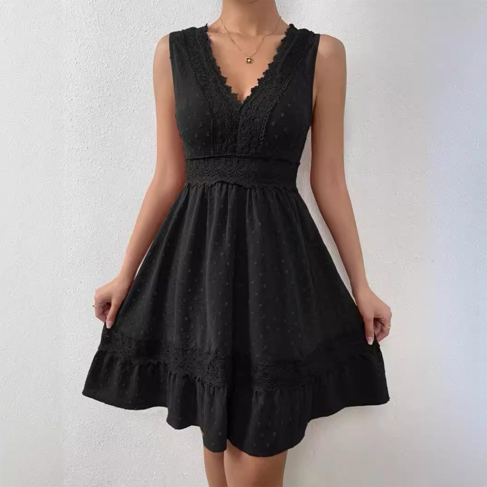 

Женское кружевное платье с кружевной вставкой, плиссированное, с V-образным вырезом, сексуальное, с открытой спиной XL чёрный