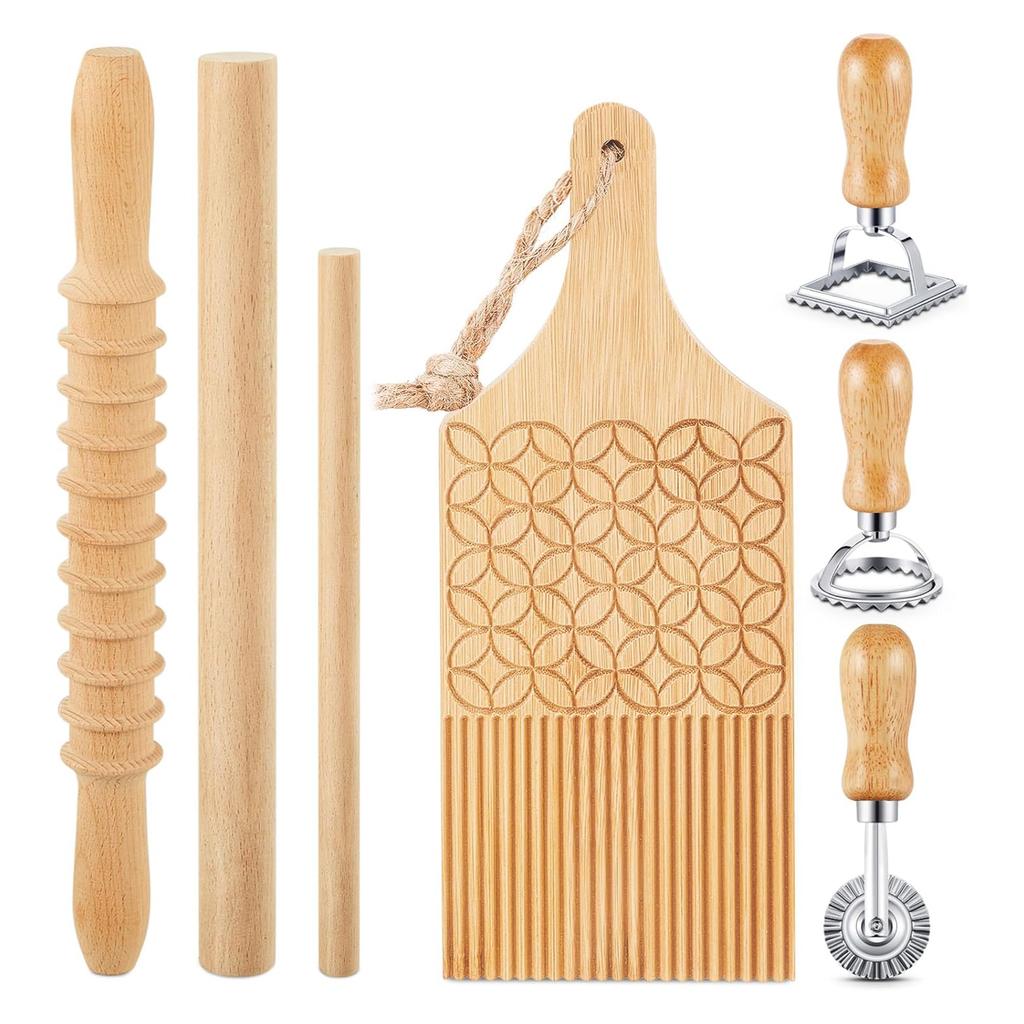 Gnocchi Pastas Tool Set with Wood Board and Ravioli Stamp Gnocchi Making Tool Perfect for Crafting Handmade Pastas