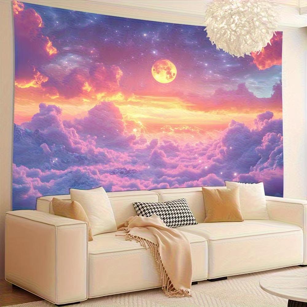 VIKAMA Dream Starry Sky Gradient Tapestry Pink Purple Orange Yellow Galaxy Stars Bedroom Bedside Living Room Decoration