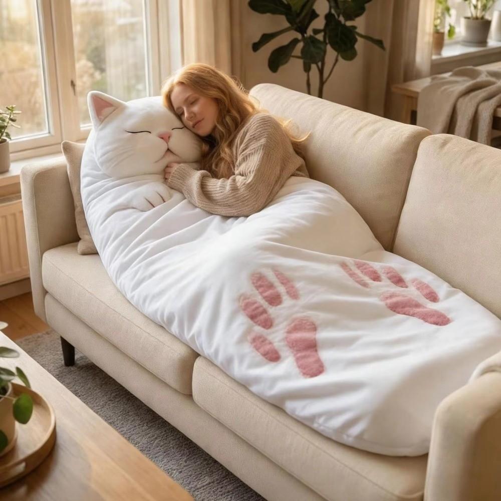 Měkký plyšový kočičí obálka spací pytel útulná teplá deka roztomilý kempingový spací pytel kempingové výlety