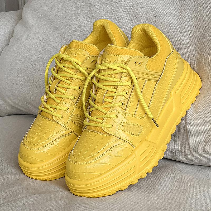 New invisible inner heightened platform casual sports board shoes couple yellow board shoes