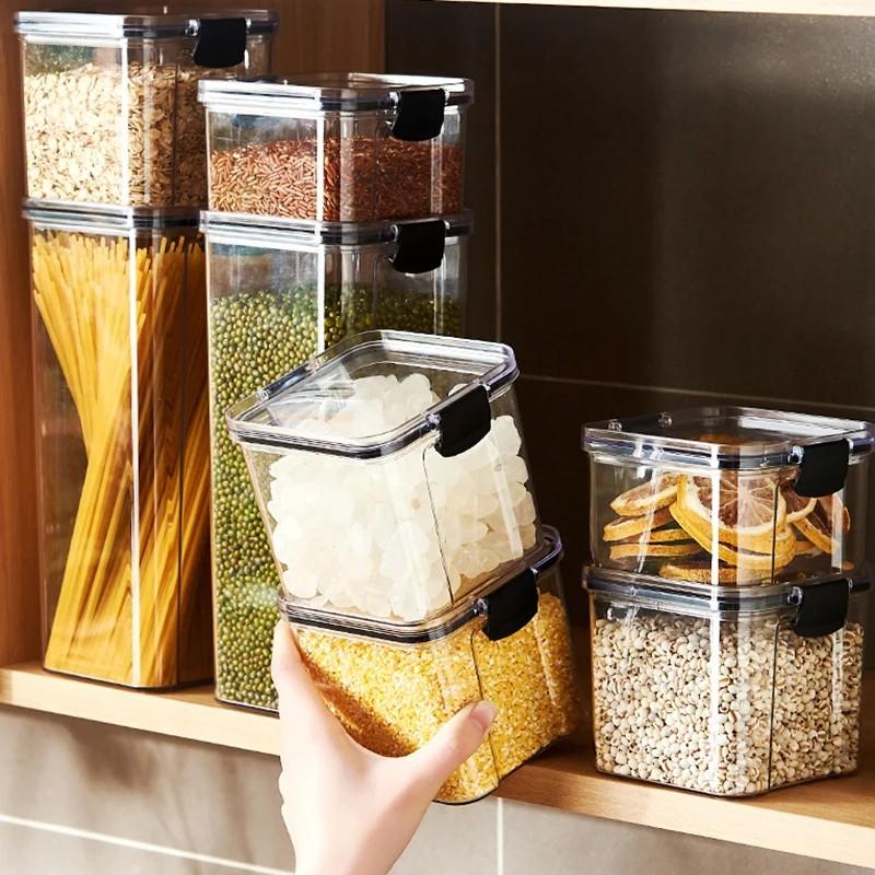 JOYBLISS Transparent Food Storage Containers Kitchen Storage Airtight Cans Plastic Storage Boxes Stackable Food Storage Boxes