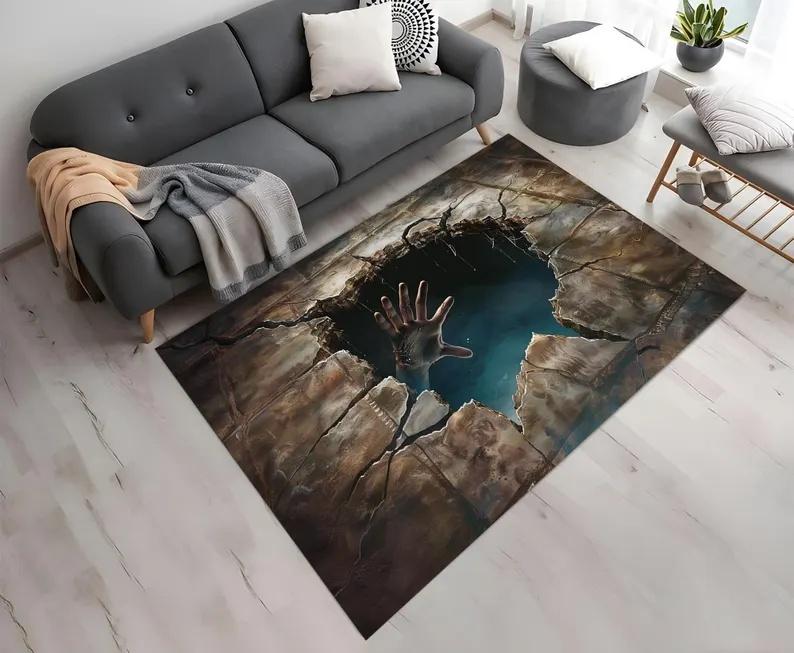 3D Erdspalte Wasserhöhle Rettungsdesign Teppich Rutschfest Maschinenwaschbar Teppich Mode Schlafzimmer Wohnzimmer Strandstil Fußmatte