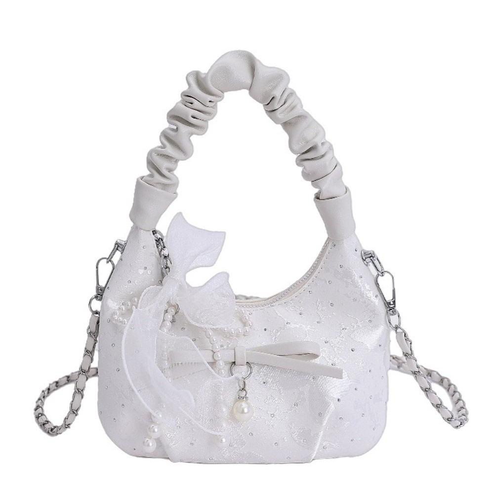 

Versatile Bow Pleated Bag Stylish Women s Handbag Chic Ribbons Crossbody Bag Girls белый