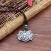 Handmade Retro Cotton and Linen Tibetan Silver Pendant Necklace Medium and Long Flower Versatile Sweater Chain Women's Simple Accessories
