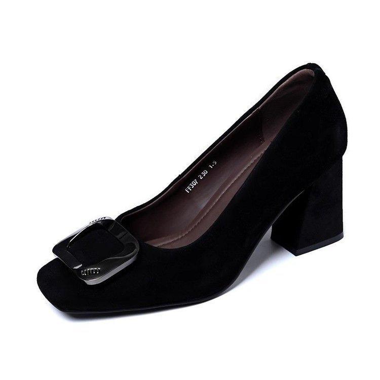 Scarpe singole retrò francesi autunnali nuovo abbigliamento esterno temperamento punta quadrata scollatura bassa comodi tacchi alti