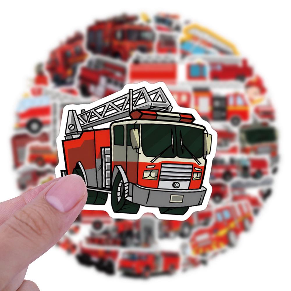 55 Fire Truck Cartoon Stickers: Creative Waterproof Decals for Suitcases, Water Bottles, Computers