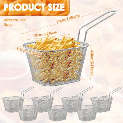 8 Pièces Mini Panier à Frites en Fer Chromé Manche Long Panier Passoire à Frire Empilable Support Présentoir Frites Ustensiles de Cuisine