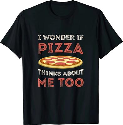 Ich frage mich, ob Pizza auch an mich denkt, lustiges T-Shirt mit Teigkruste, Grafik-T-Shirts, Pizzaliebhaber, Damen, Unisex, Kleidung, vier Jahreszeiten