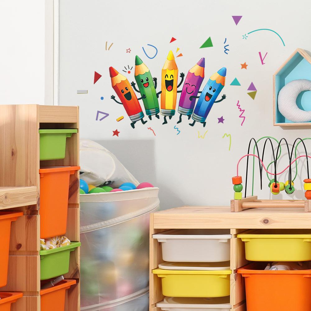 Self-adhesive Colorful Cute Pencil Wall Stickers for Classroom Study Entryway Home Decor