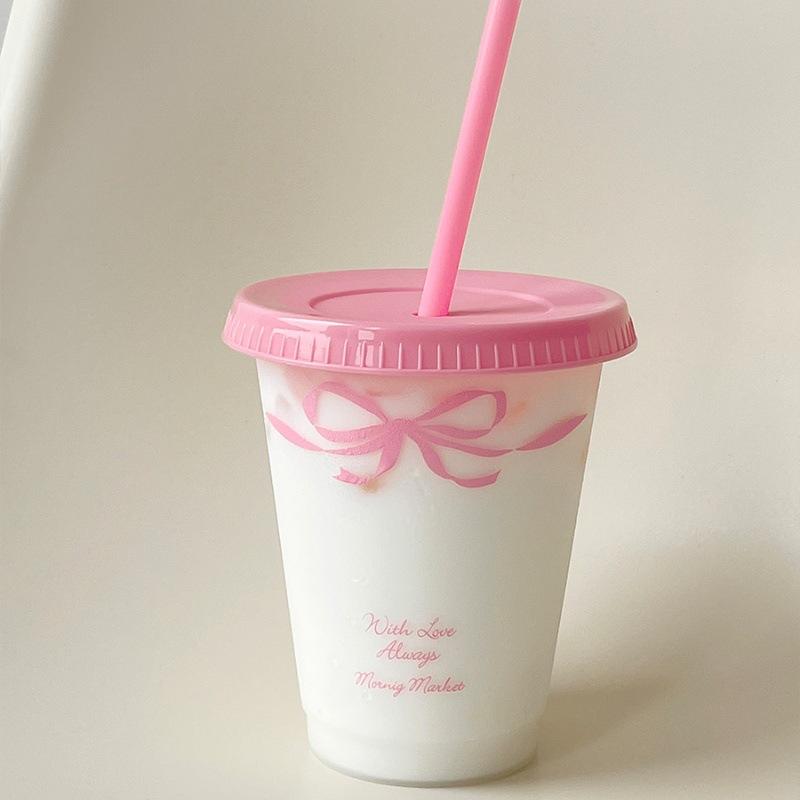 Kawaii Water Bottle For Coffee Juice Milk Tea Cute Plastic Cold Cups With Straw Lid Portable Reusable Drinking Bottle BPA Free