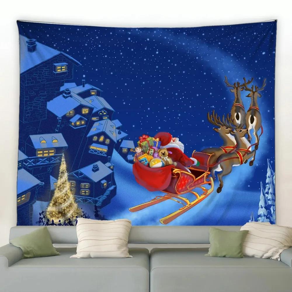 Christmas Cartoon Log House Snowman Tapestry Bedroom Living Room Home Christmas Decoration Tapestry