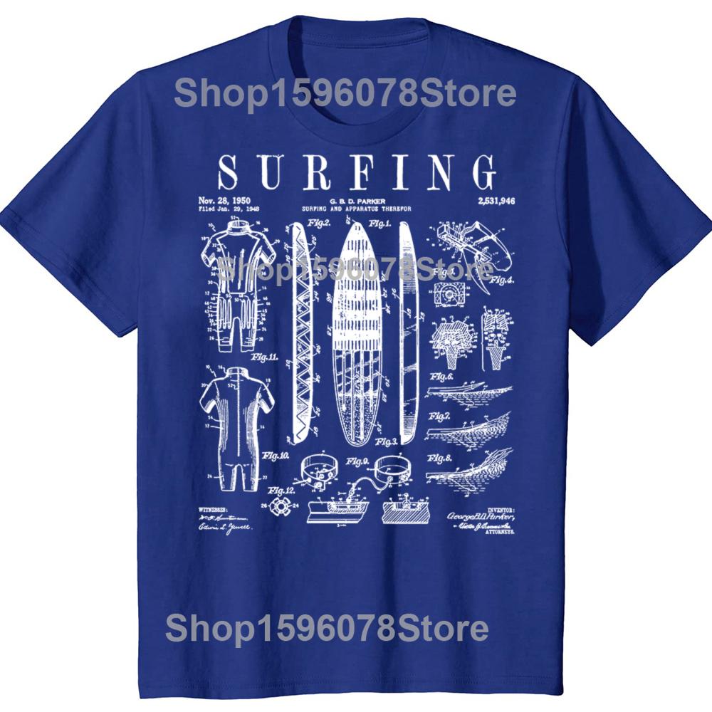 Lustiges Surfbrett Surfen Vintage Patent Surfer T-Shirts Herren Baumwolle Humor Streetwear T-Shirt Kurzarm Unisex Lockere Kleidung