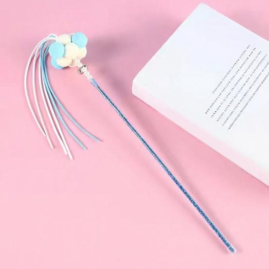 Funny Cat Stick Toy Flexible Long Pole Cat Teaser Wand with Bell And Tassel Interactive Pom-Poms Teaser Wand for Indoor Cats