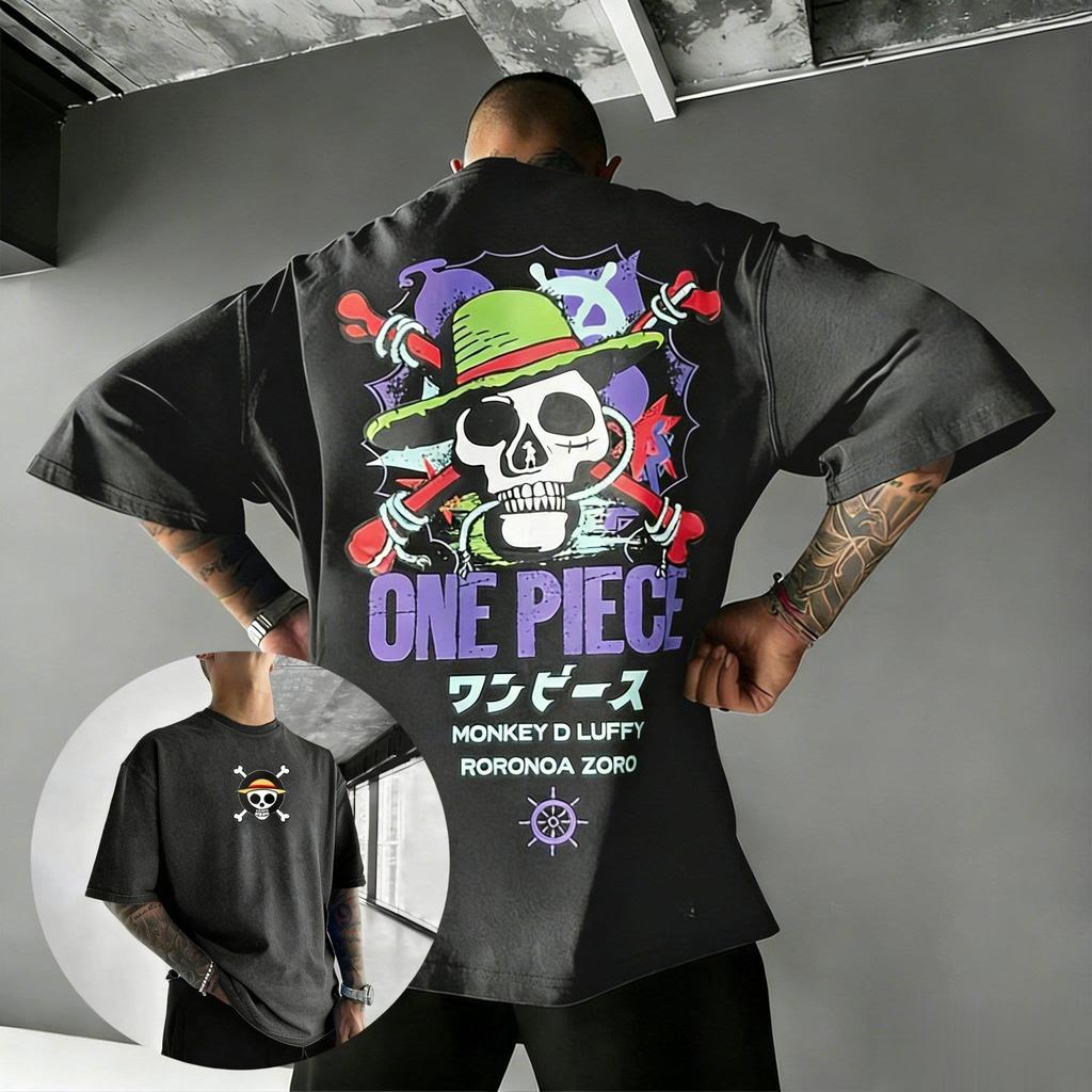 Straw Hat Pirates One Piece TShirt Men Summer Retro Jolly Roger Graphic Short Sleeve Oversized Streetwear Loose Fit Anime Tee