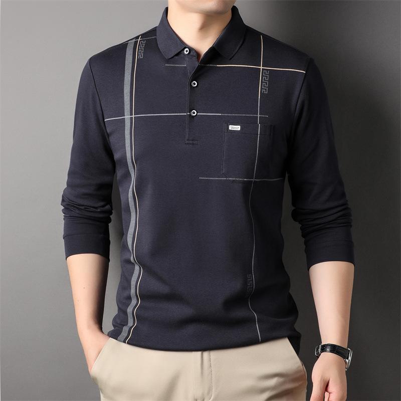 

Весенняя футболка с воротником-поло и длинными рукавами в полоску, модная повседневная хлопковая футболка для молодежи и среднего возраста, мужская тонкая карманная футболка XXXL