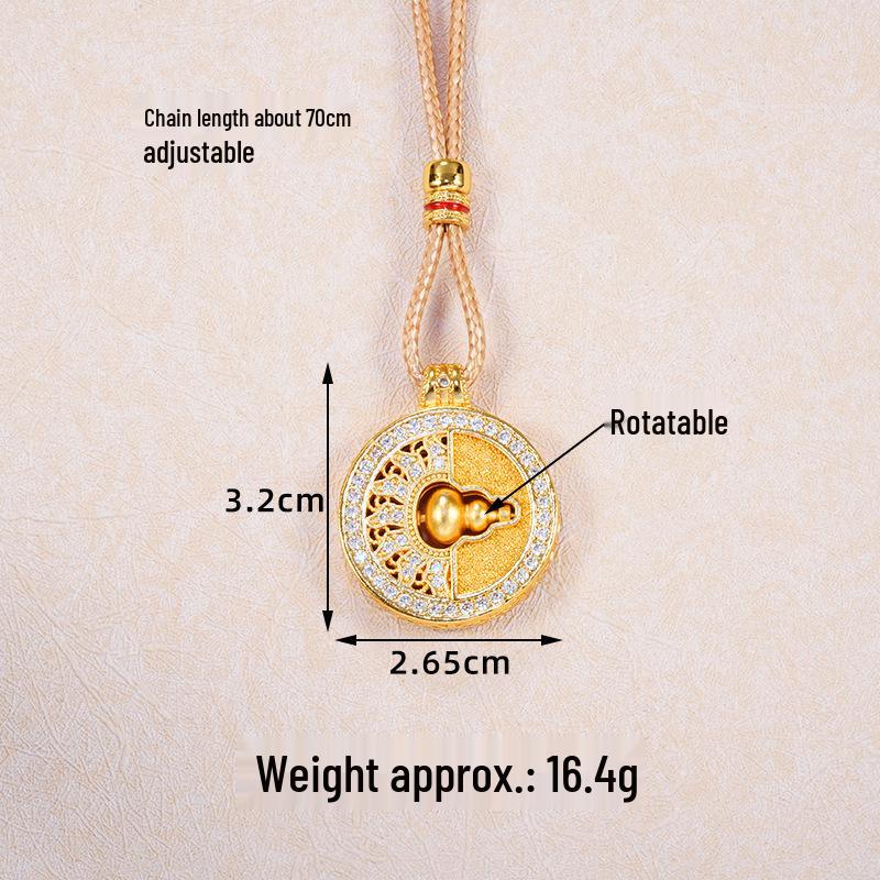 Ancient Gold Sand Eight-Treasure Compass Blessing Necklace - Chinese Retro Copper Alloy Jewelry