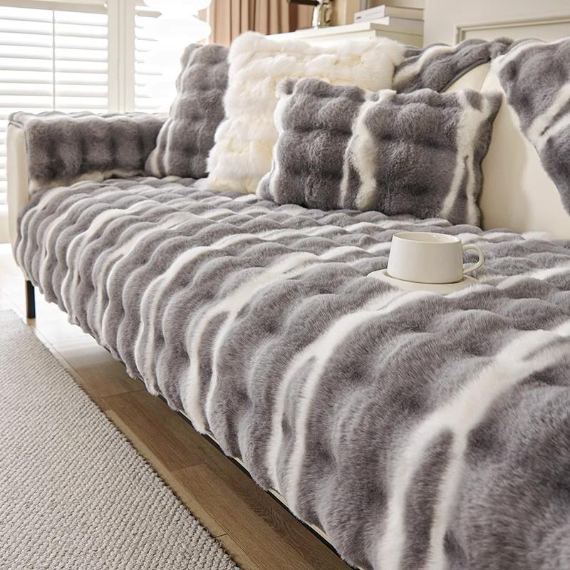 Winter Rabbit Fur Sofa Cushion Autumn-Winter Fixed Anti-Slip Seat Pad Thickened Warmth Sofa Cover Thickened Warmth Sofa Cover