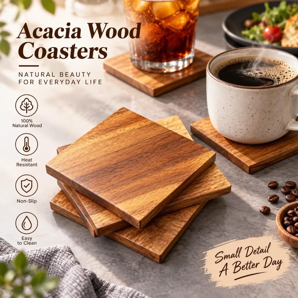 Non-Slip Acacia Wood Cup Coaster Versatile Table Protector Mat Unfinished Wood Coasters Home Decor