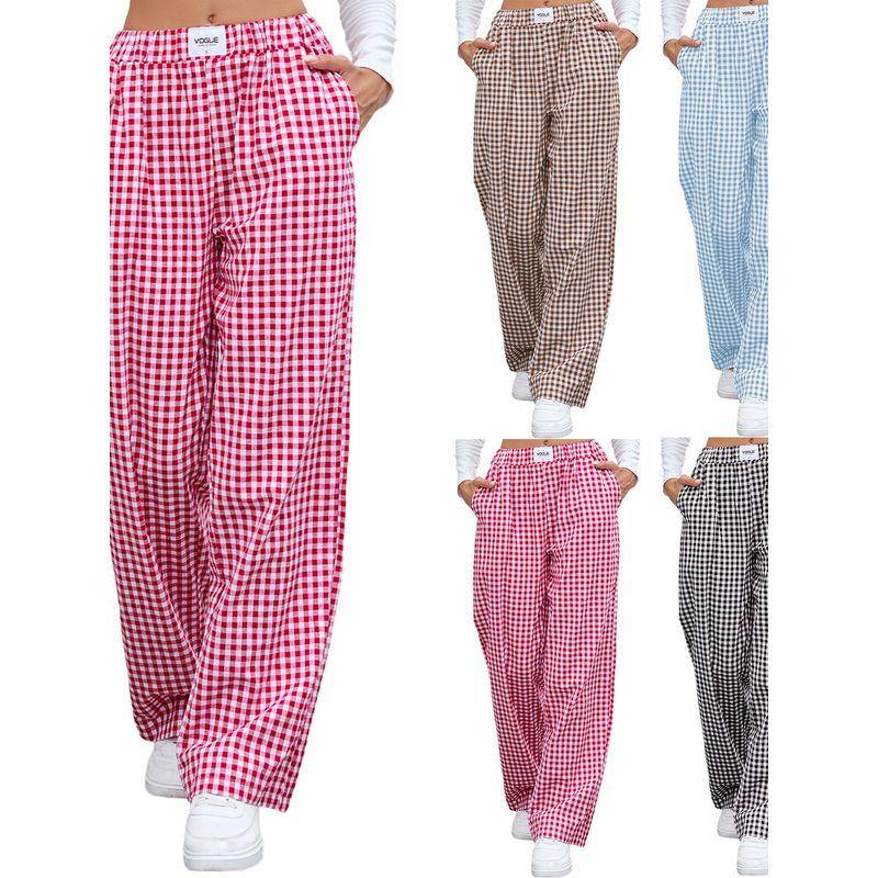 Checked Casual Loose Pocket Trousers Gingham Casual Loose Pockets Straight-Leg Trousers