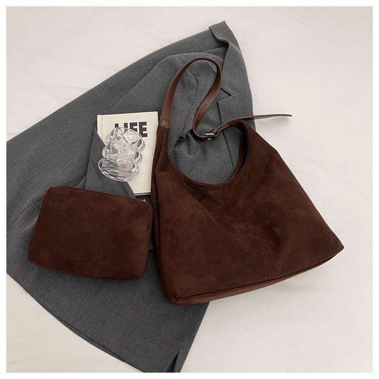 IELGY Ladies Tote Bag Suede Bucket Bag Large Capacity One Shoulder Armpit Retro Commuter