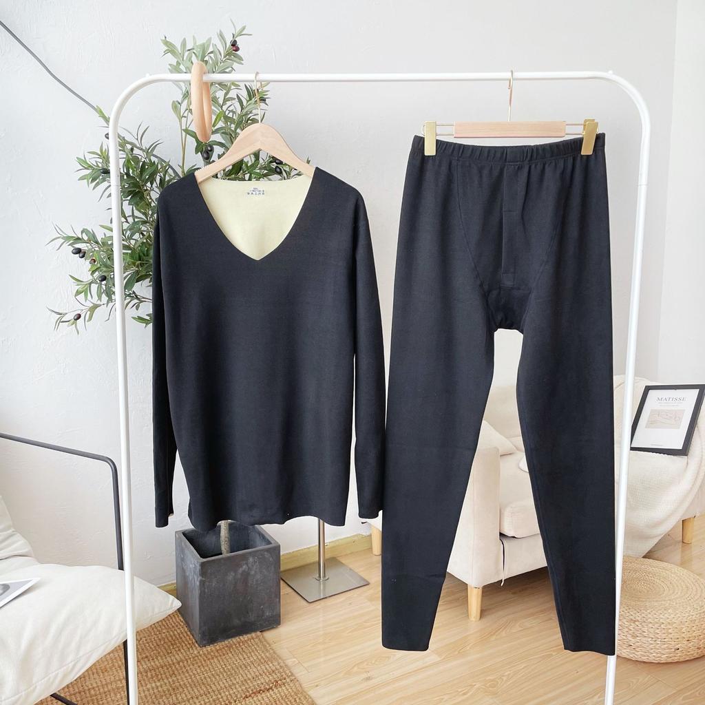 Autumn Winter Man Woman Warm Clothing Long Johns Underwear Legging High Flexible V-Neck Solid Color Pajamas Sets Long Sleeve T-Shirts + Trousers