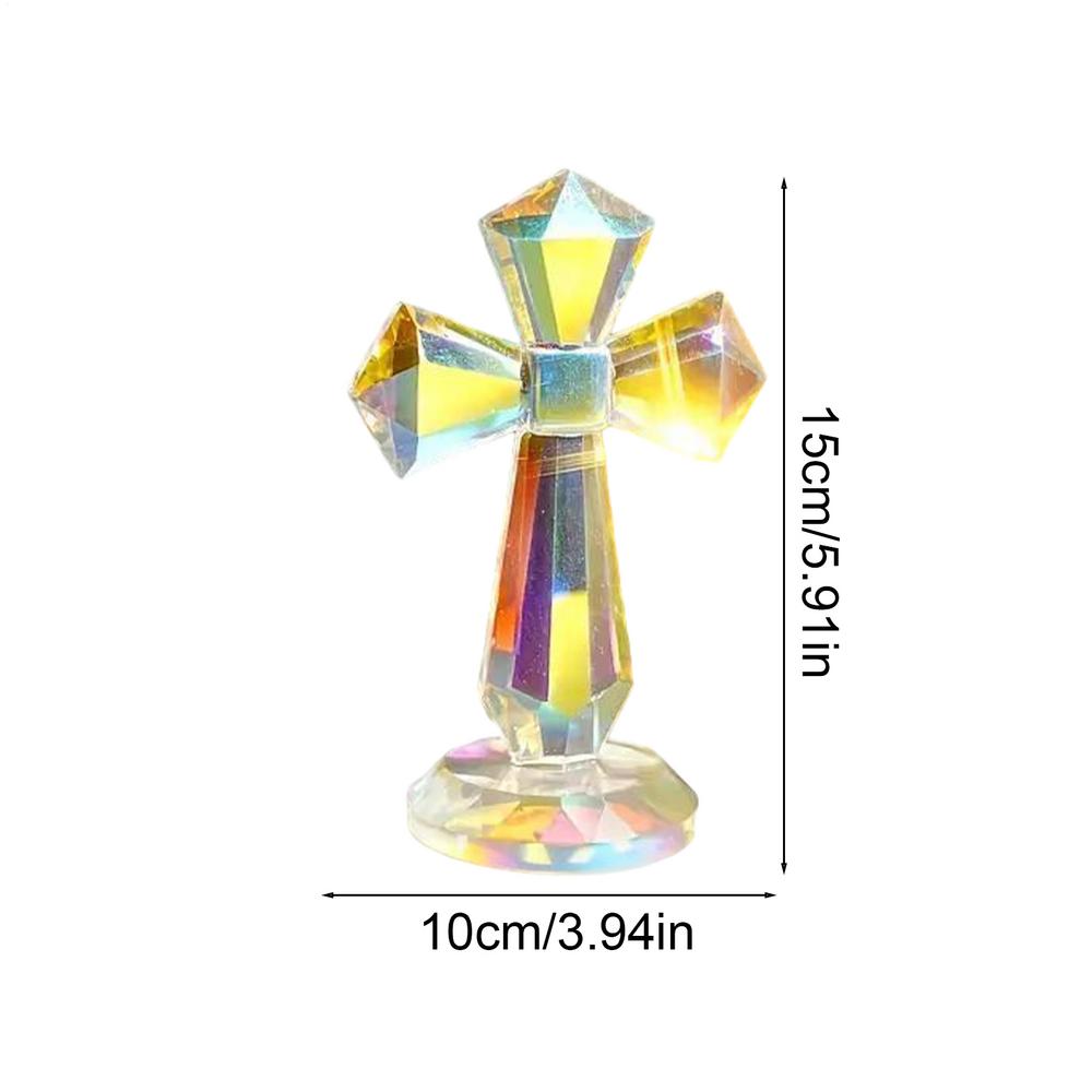 Holy Crystal Cross Desktop Decoration 6 Inch Tabletop Christian Sculpture Ornament Sun Catcher Desktop Crystal Cross Decor