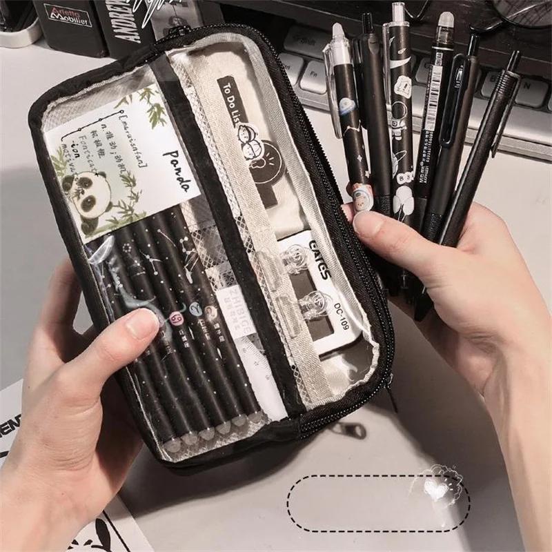 New Kawaii Transparent Pencil Bag School Supplies Storage Multifunctional DIY Cute Stationery Kid Pen Case Girls Makeup Bag