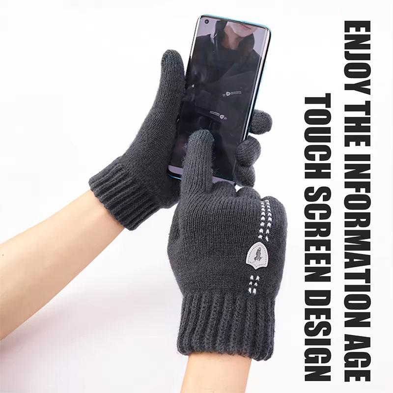 Neue Herren-Warmhandschuhe für den Winter, Touchscreen, plus Samt, verdickt, kältefest und warm, Wollstrickhandschuhe