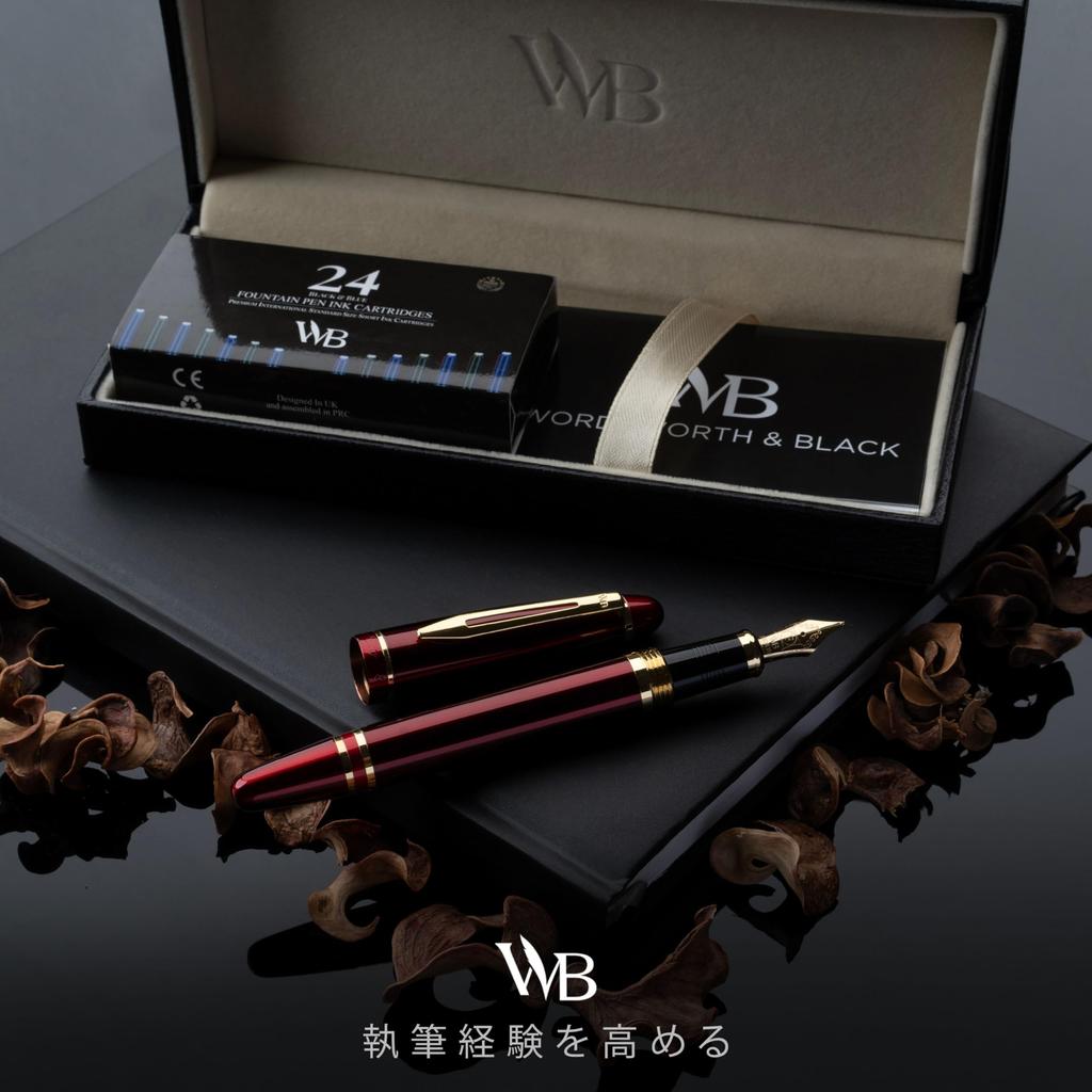 Wordsworth Black Majesti Fountain Pen Luxury 24K Gold 18K Gold Plated Fine Nib Ink Cartridge Refillable Ink Converter Calligraphy Pen Best Business