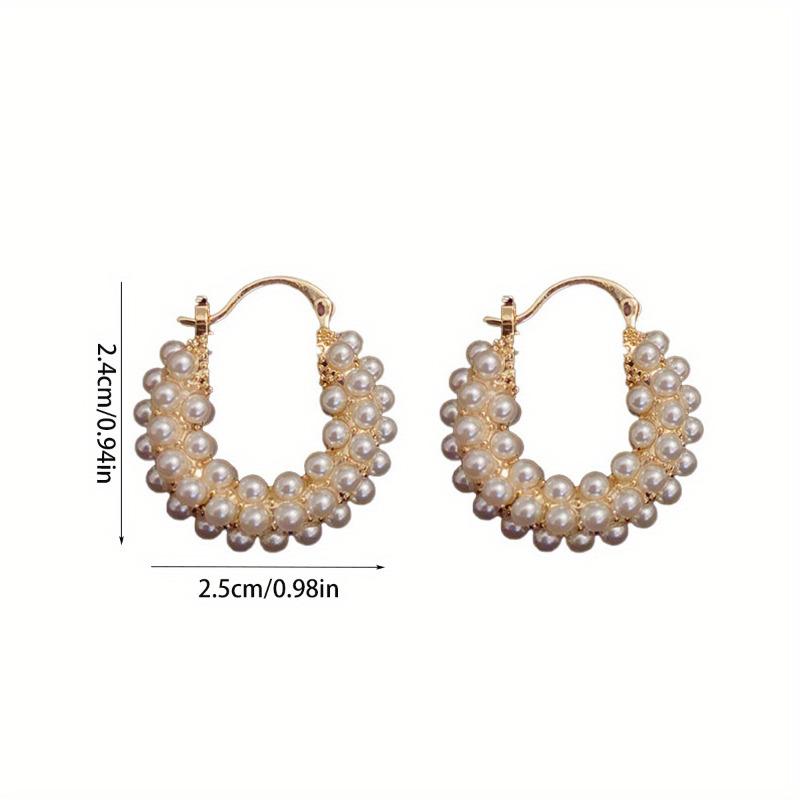 1 Pair Elegant Imitation Pearls Hoop Earrings for Women Luxurious Gold Color Ear Clip Jewelry Gift