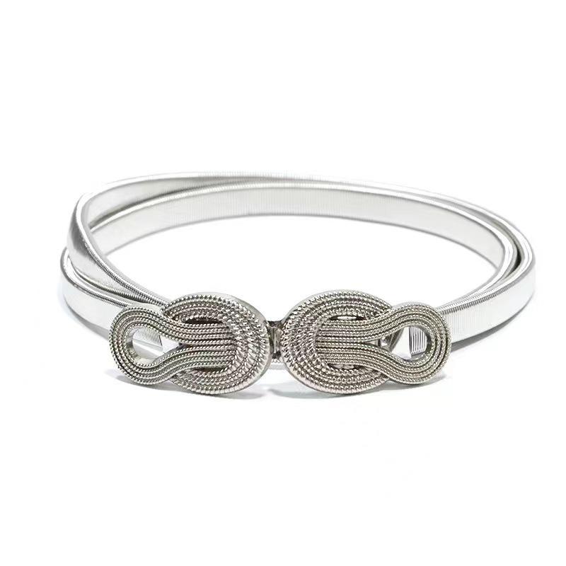 Women's Gold Elastic Waist Chain Belt for Dresses - Versatile Skinny Metal Waistband