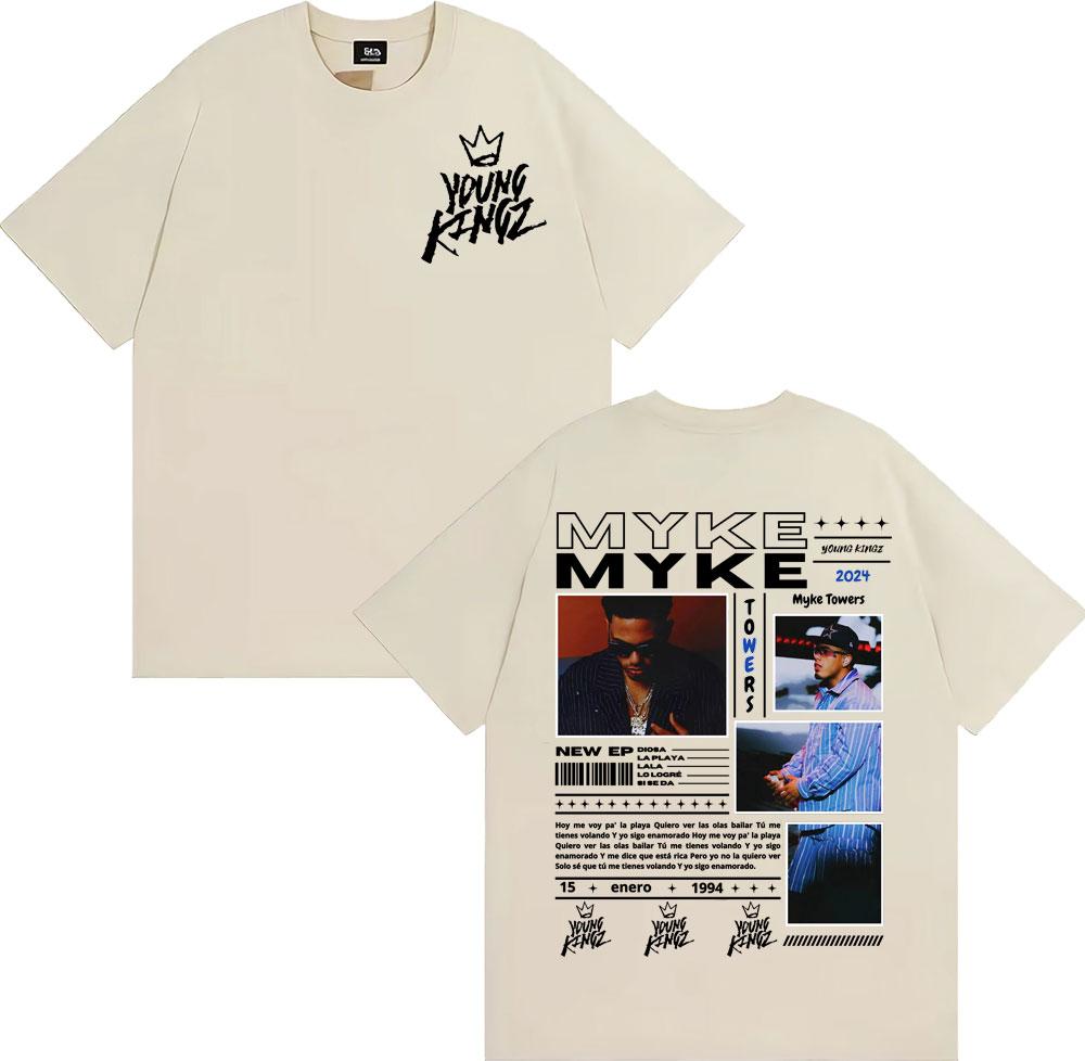 Rapper Myke Towers Graphic Printed T-shirts for Men Harajuku Hip Hop Oversized T Shirt Unisex Summer Cotton Short Sleeve T-shirt