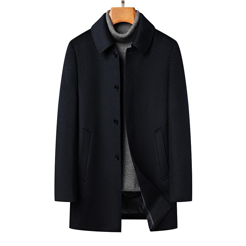 

Men s Mid-Length Wool Coat with Goose Down for Autumn Winter - Cashmere Overcoat for Middle-Aged and Elderly L темно-синий