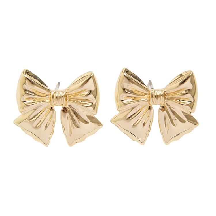 Korean Fashion Bowknot Earrings Gold Silver Color Metal Bow Drop Earrings Female 1
