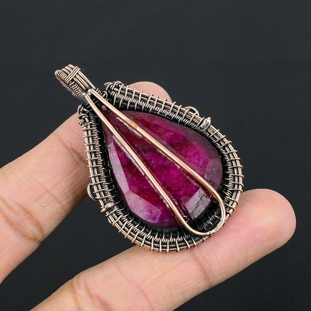 Ruby Pendant Gemstone Jewelry, 999 Copper Wire Wrapped Handmade Pendant, Latest Design Jewelry