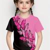3D printed butterfly pattern girls' short-sleeved T-shirt, casual round neck, loose fit