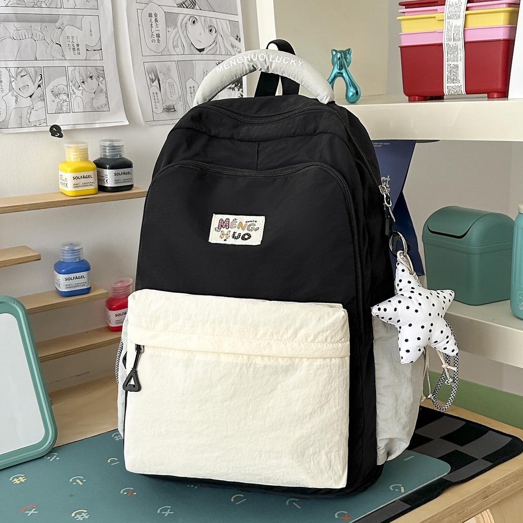 School bag: soft solid color, soft and glutinous for middle school students, women's Instagram, niche versatile simple backpack