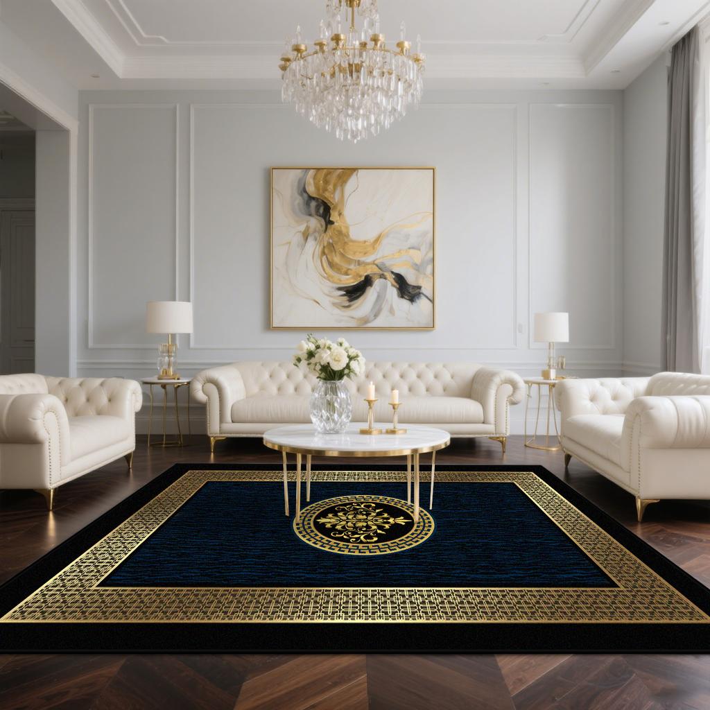 Luxusteppich Wohnzimmer Goldene Dekoration Heimteppiche Große Größe Sofa Bereich Teppich Waschbar Hotelhalle Weiche Rutschfeste Bodenmatte