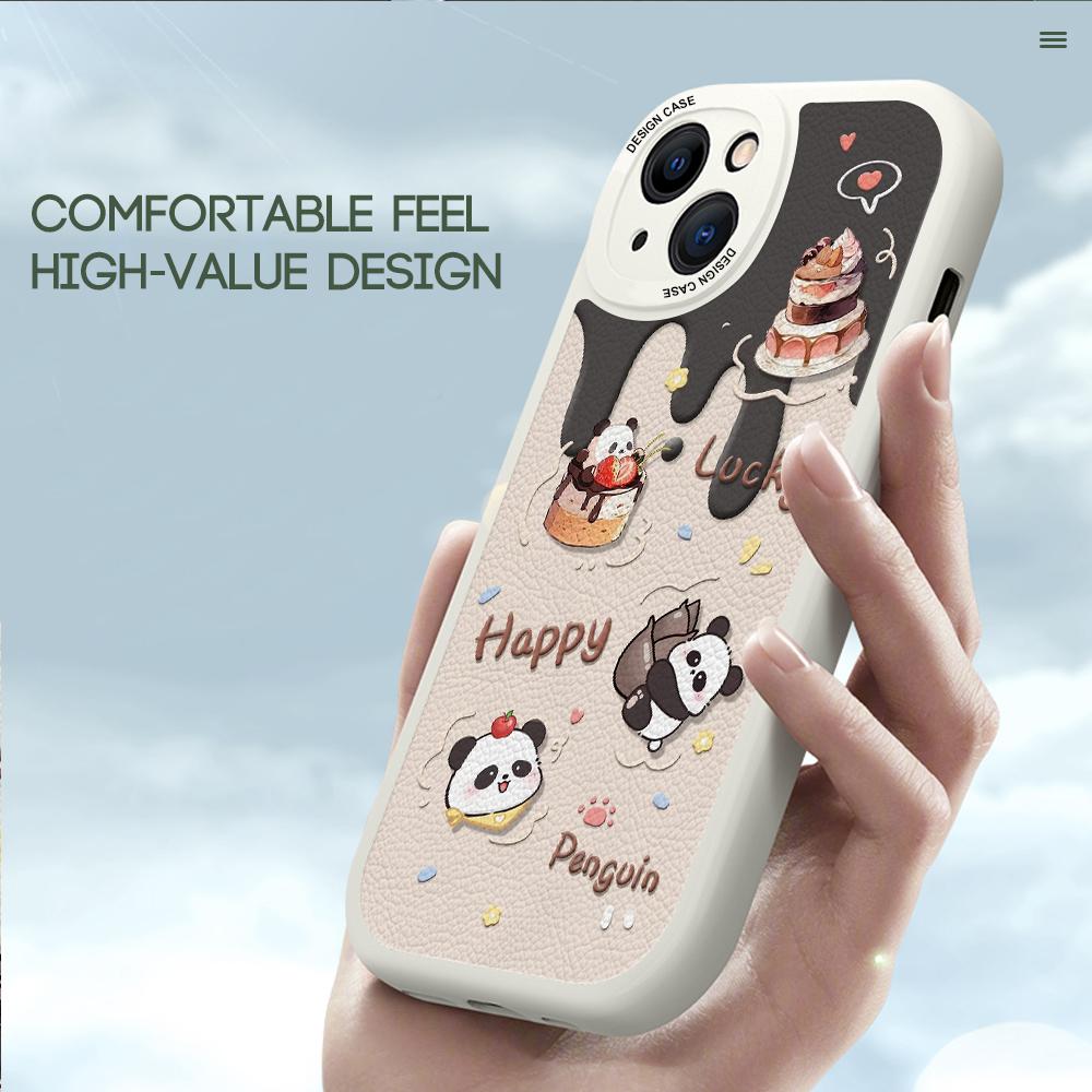 Niedliches Kuchen-Panda-Muster Vollständiger Objektivschutz PU-Leder Handyhülle für iPhone 15 14 13 12 11 Pro Max Huawei P30 Pro P40 Lite Vivo Y15 Y18 Y20 Y18