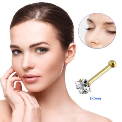 Gemstone Jewelry Nose Pin Piercing 9ct Gold Cubic Zirconia CZ Square 2.0mm Brooch