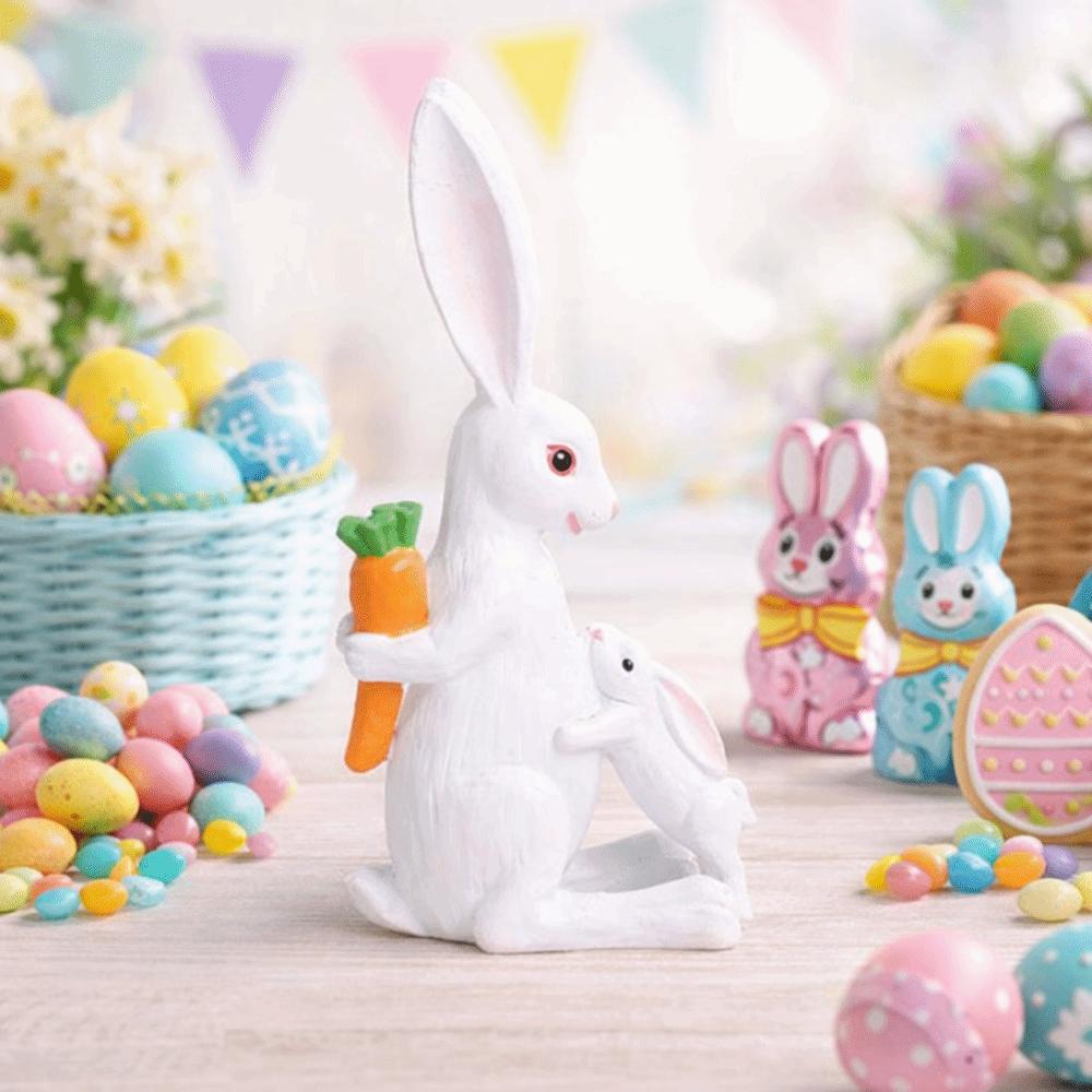 Cute Resin Rabbit Ornament Hand-Carved Easter Decoration Easter Bunny Figurine  Lifelike Rabbit