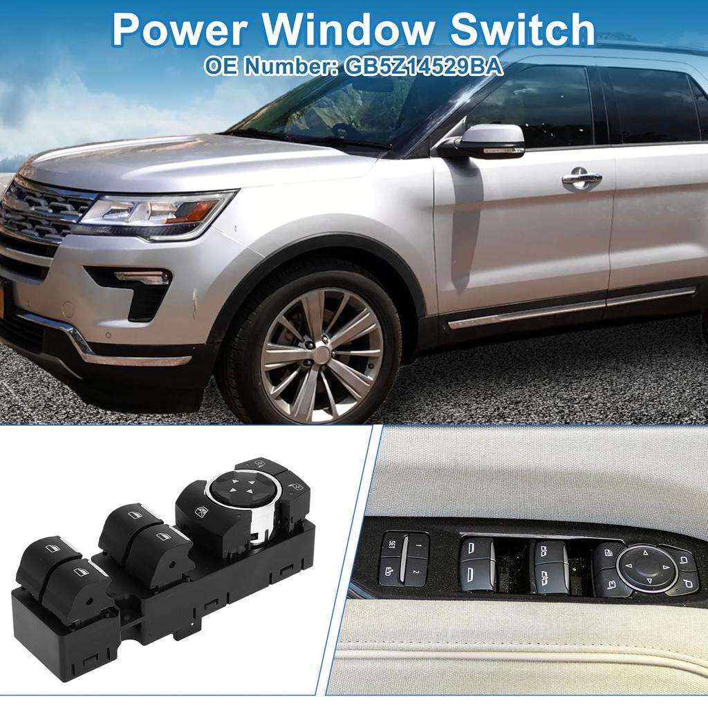 Power Window Switch No.GB5Z14529BA Front Left Driver Side Window Control Switch for Ford Explorer Police Interceptor for Utility 2016-2019 Black