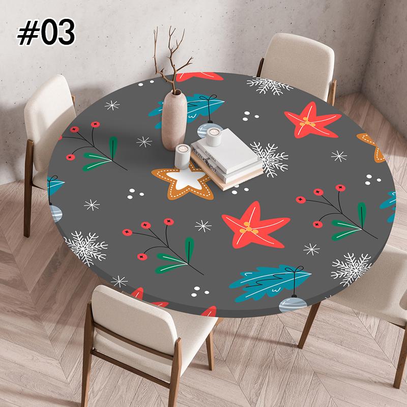 Round Table Cover for Kitchen Dining Table Waterproof Stretchable Tablecloth Stain-Resistant Round Table Mat Wedding Party Home